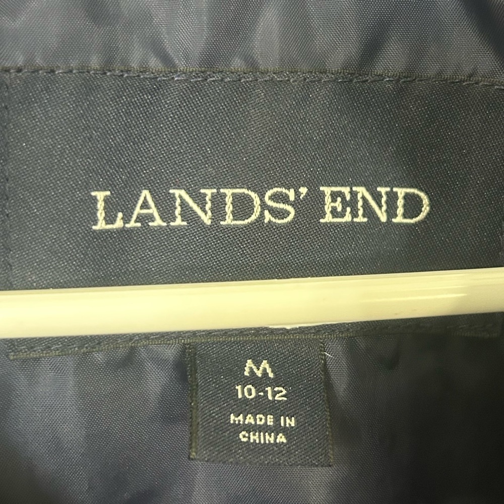 Lands' End womens puffer vest navy orange white geometric size Medium size 10-12 - Picture 3 of 12